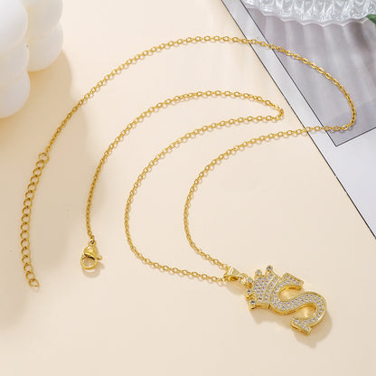 Iced Out Uppercase Letter Crown Pendant