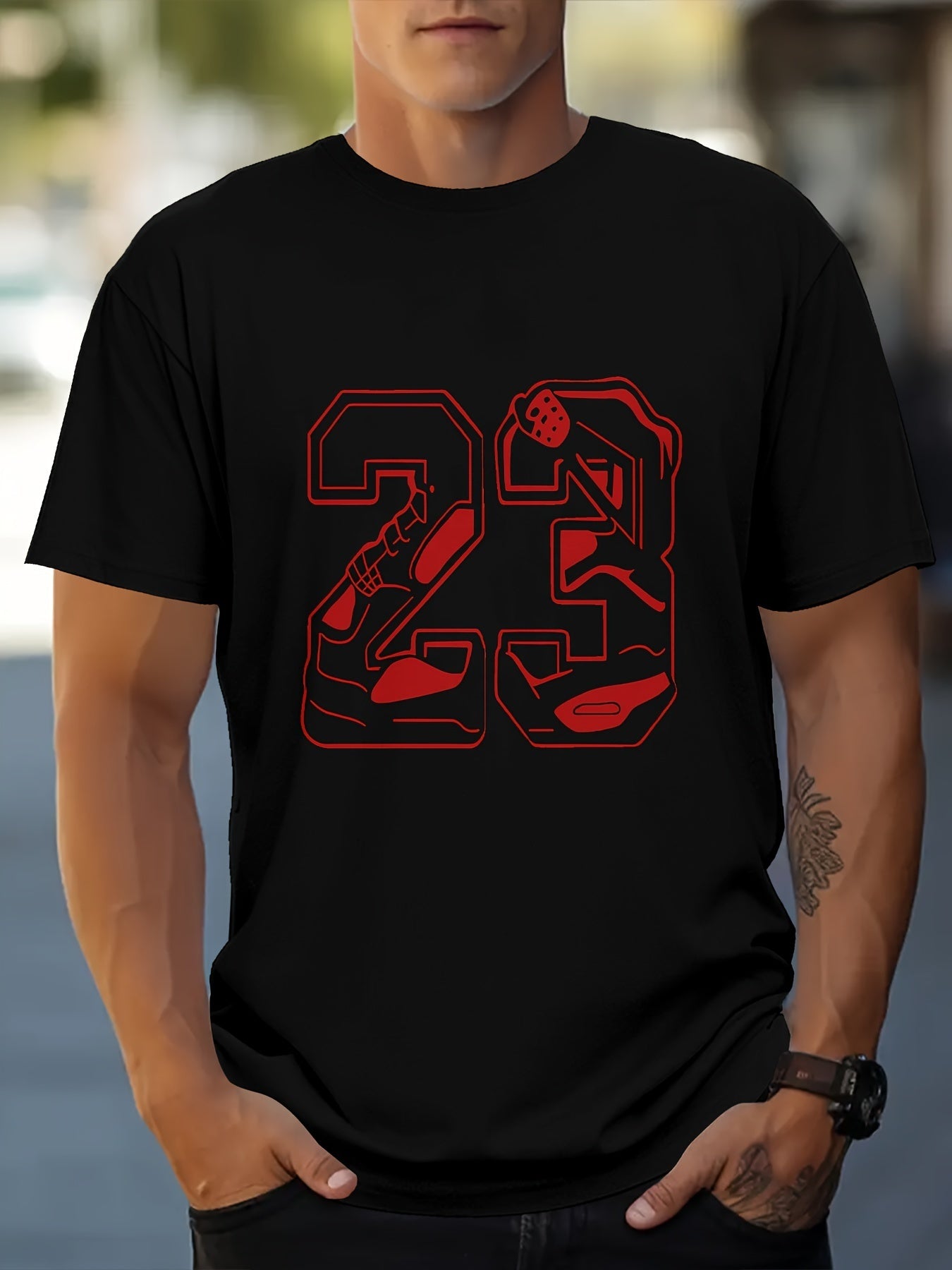 23 Letter Printed T-shirt, Casual Short Sleeved Round Neck T-shirt, Outdoor Men's Clothing