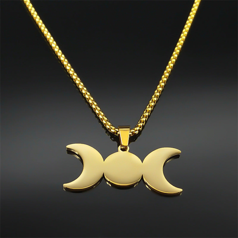 Fashion Triple Moon Necklace Stainless Steel