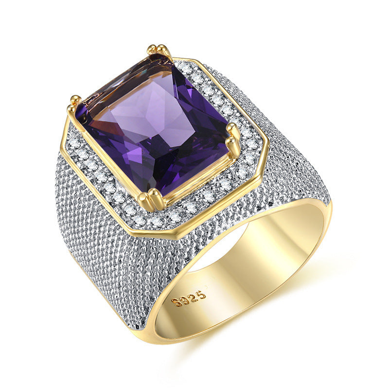 Diamond Ring Amazon Ebay Hot Sale Hip Hop Gold Domineering Square Zircon Male Ring