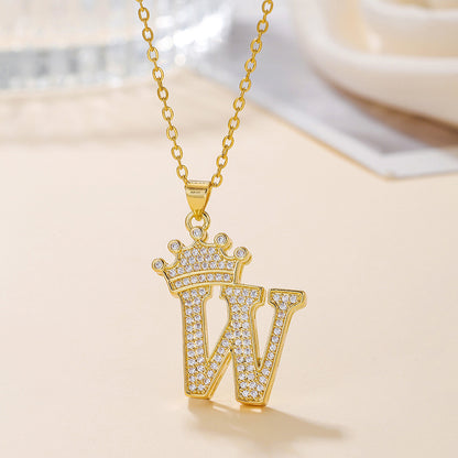 Iced Out Uppercase Letter Crown Pendant
