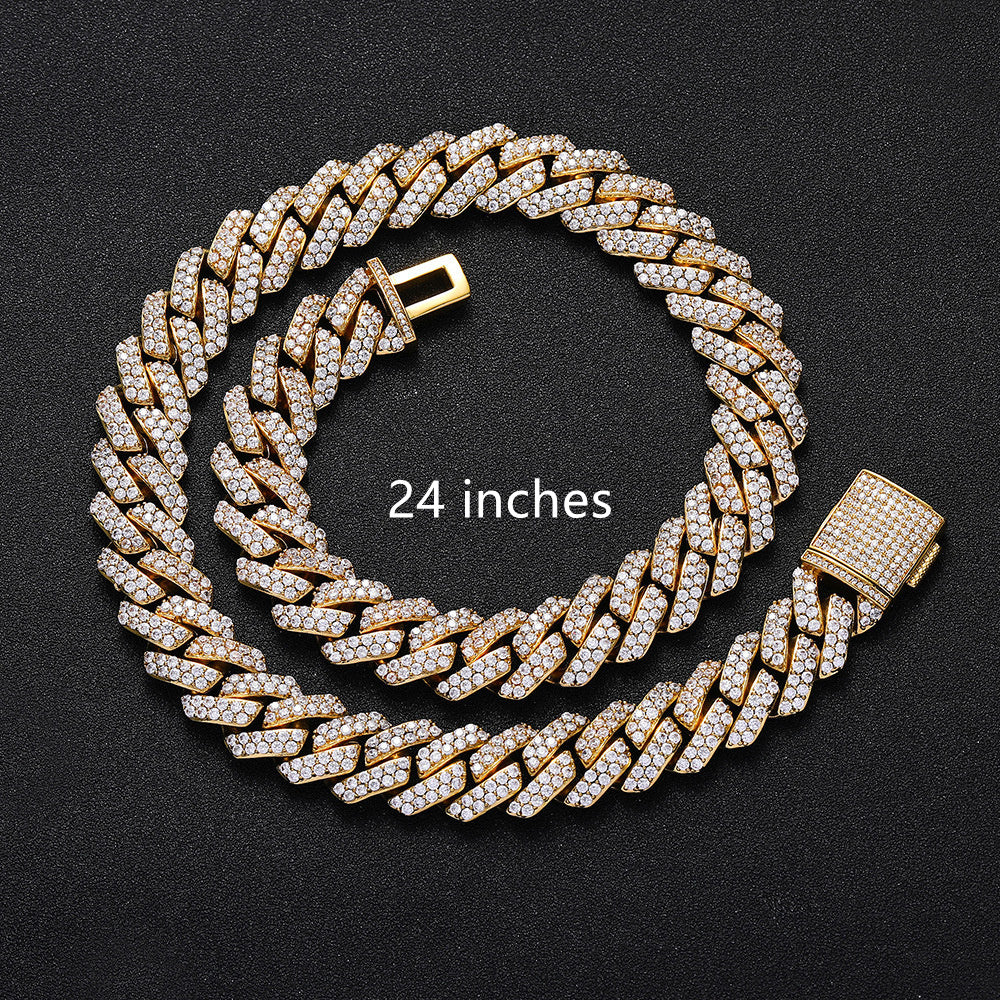 Hip Hop Necklace 15mm Double Row Diamond Cuban Chain