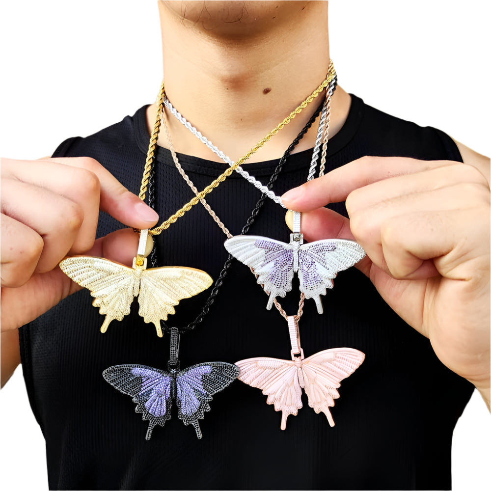 Hip Hop Large Butterfly Pendant Real Gold Electroplating Trendy Necklace