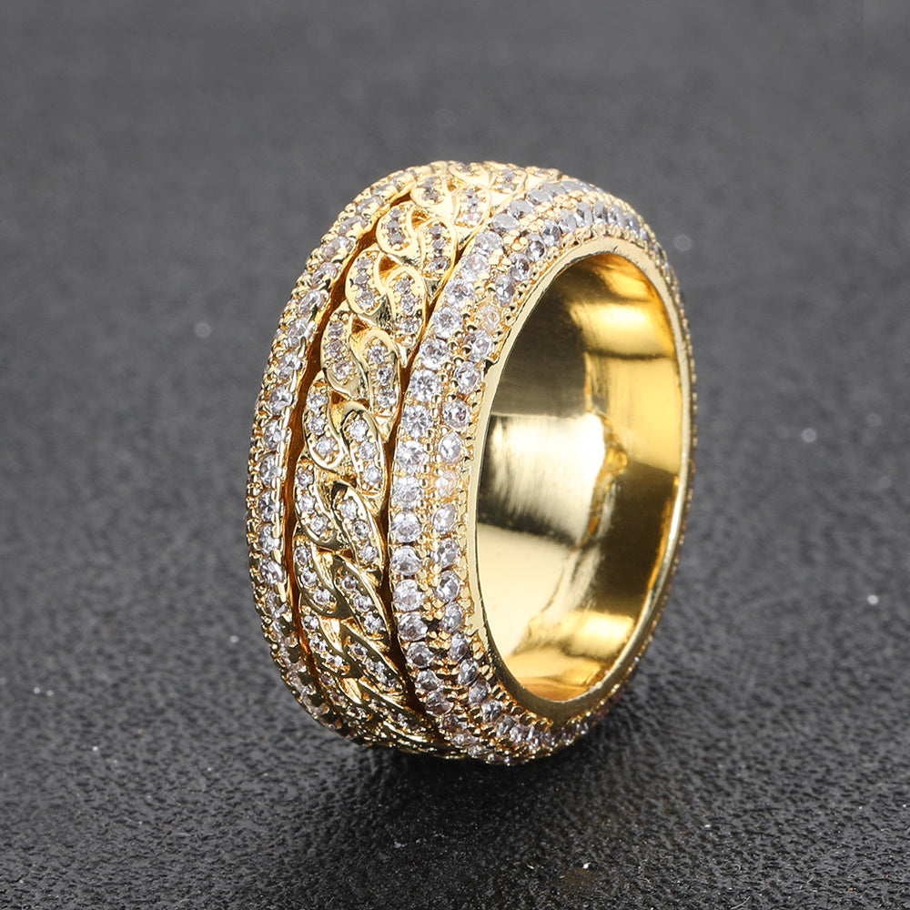 Fashion Statement Hip Hop Zircon Ring Rotatable Cuban Ring