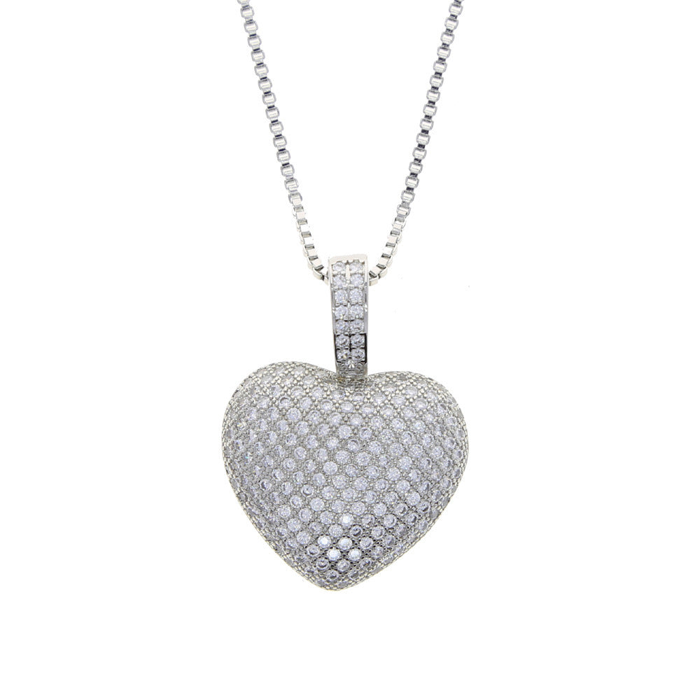 Hip Hop Heart Full Diamond Love Zircon Pendant Necklace