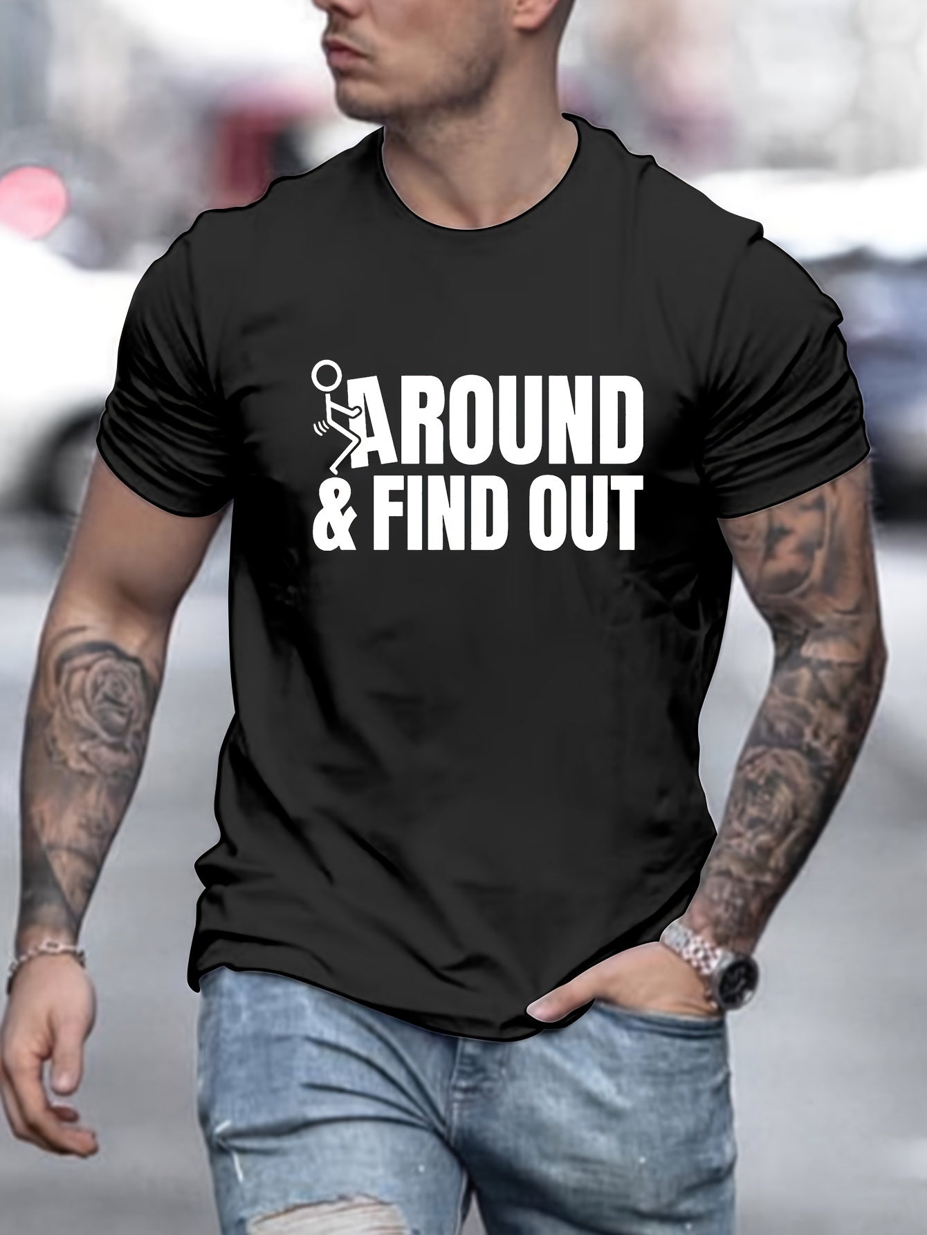 Found Prints Around, Men's Round Neck Short Sleeves, Casual And Comfortable Tops For Summer Vacations, Casual And Holiday Men's Clothing As Gifts