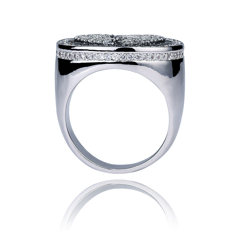 Heart Pattern Black Silver Bicolor Hip-hop Men's Ring