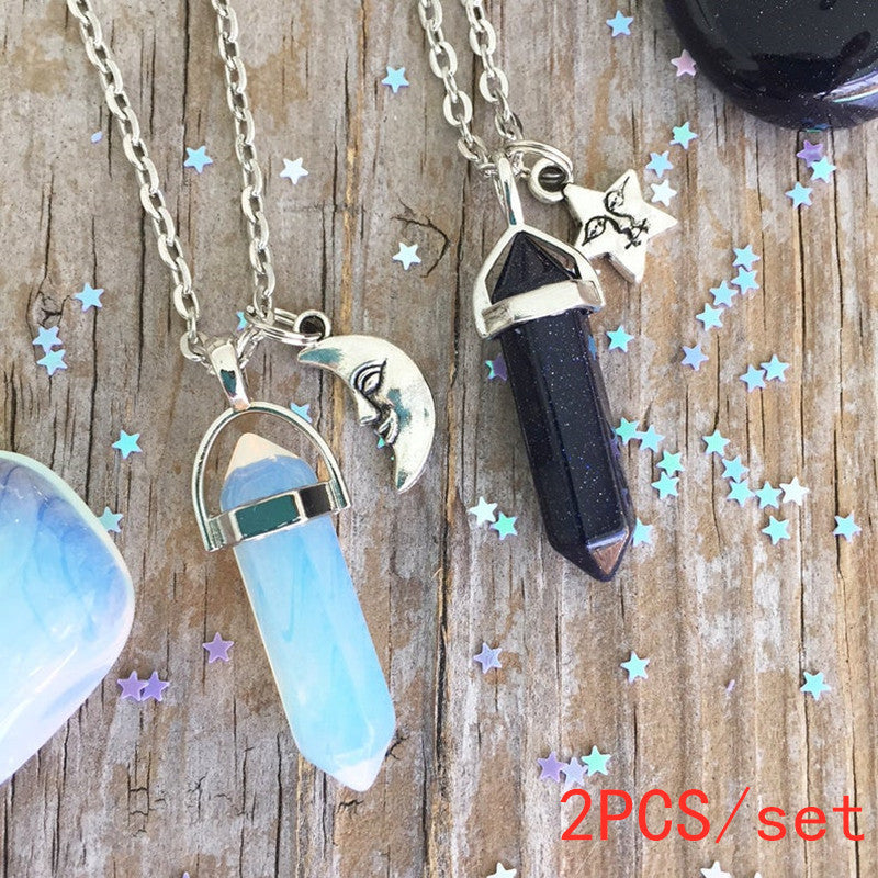 Natural Agate Crystal Jewelry Hexagon Pillar Necklace