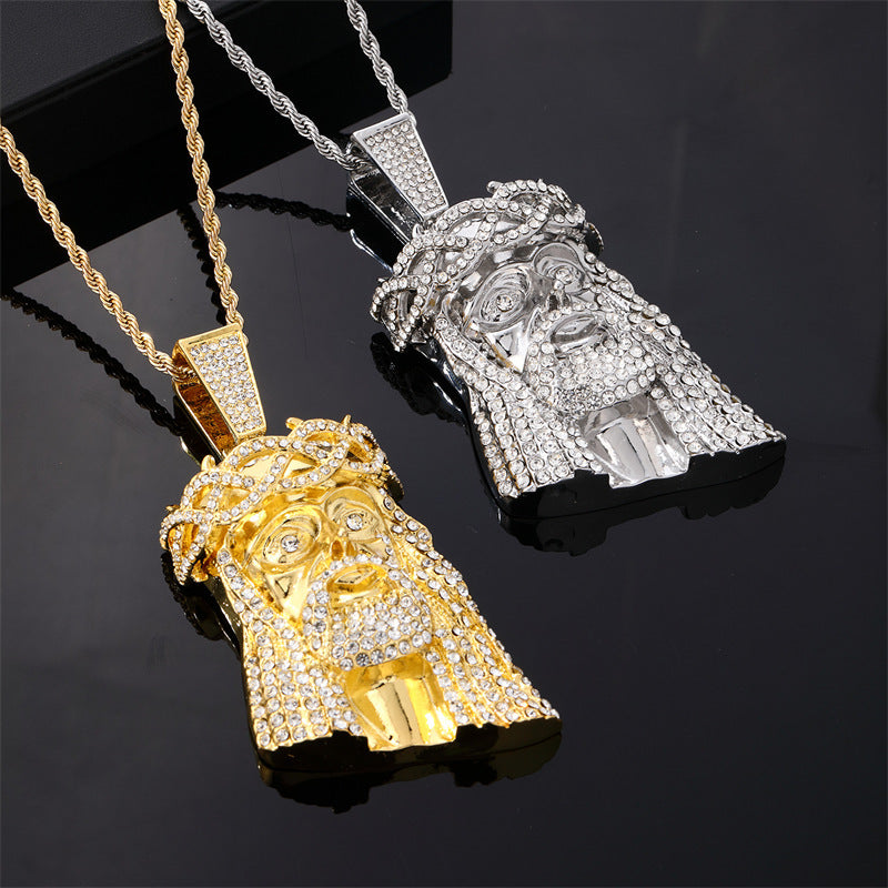 Men's Retro Exaggerated Avatar Micro Inlaid Zircon Hip Hop Necklace