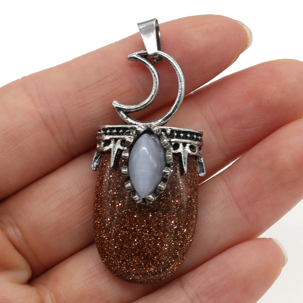 Women's Fashion Antique Silver Natural Crystal Oval Pendant Jewelry