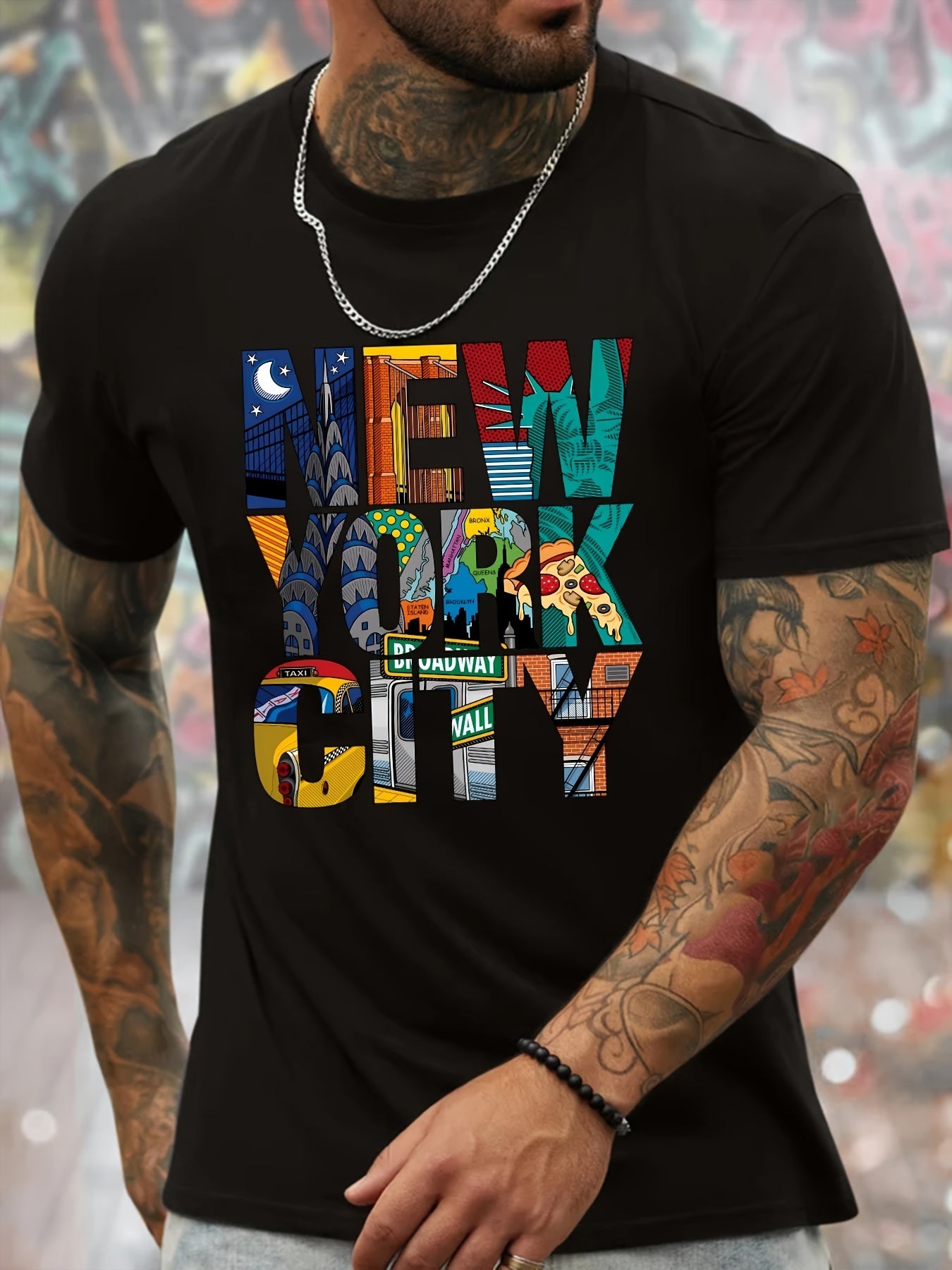 New York City Graphic Men's Short Sleeved T-shirt, Comfortable Stretch Summer Fashion T-shirt, Casual Daily Style Fashion Clothing