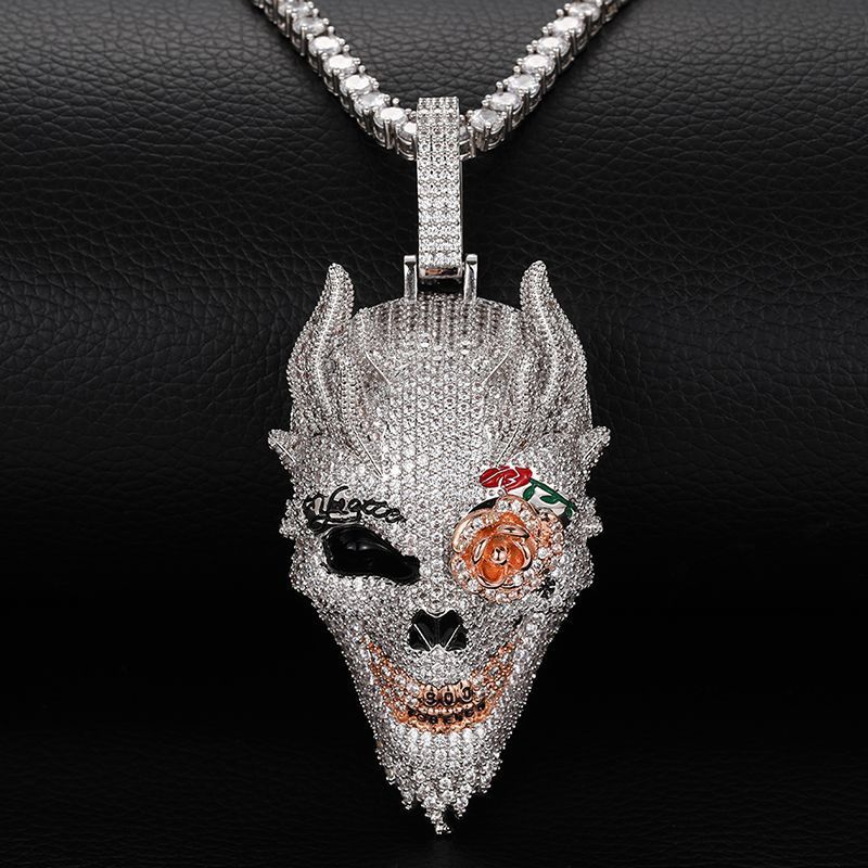 Dripping Oil Full Diamond Rose Skull Pendant Necklace