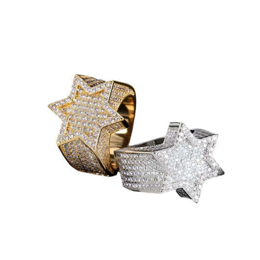 Hip Hop Micro Inlaid Zircon Six-pointed Star Men's Ring