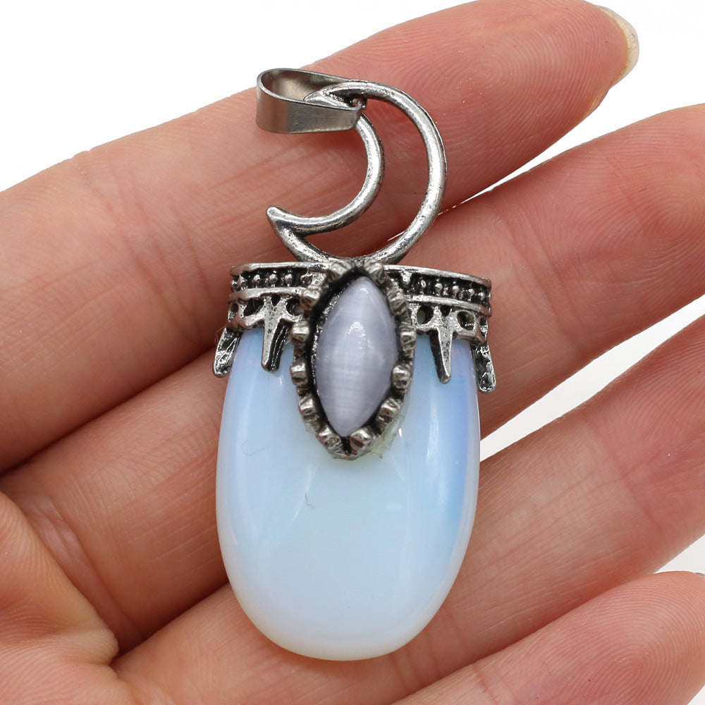 Women's Fashion Antique Silver Natural Crystal Oval Pendant Jewelry