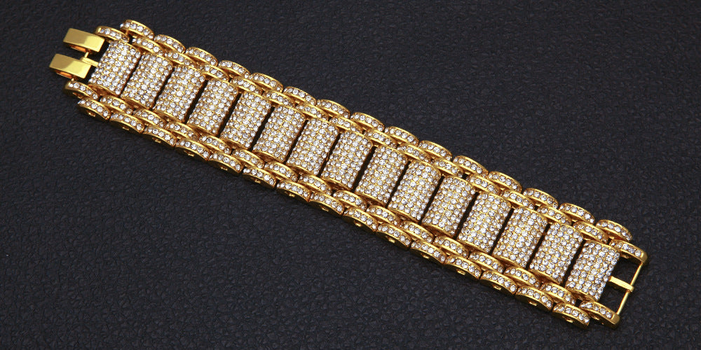 European And American Hip-hop Men's Exaggerated Diamond-studded Tank Bracelet