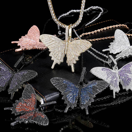 Hip Hop Large Butterfly Pendant Real Gold Electroplating Trendy Necklace