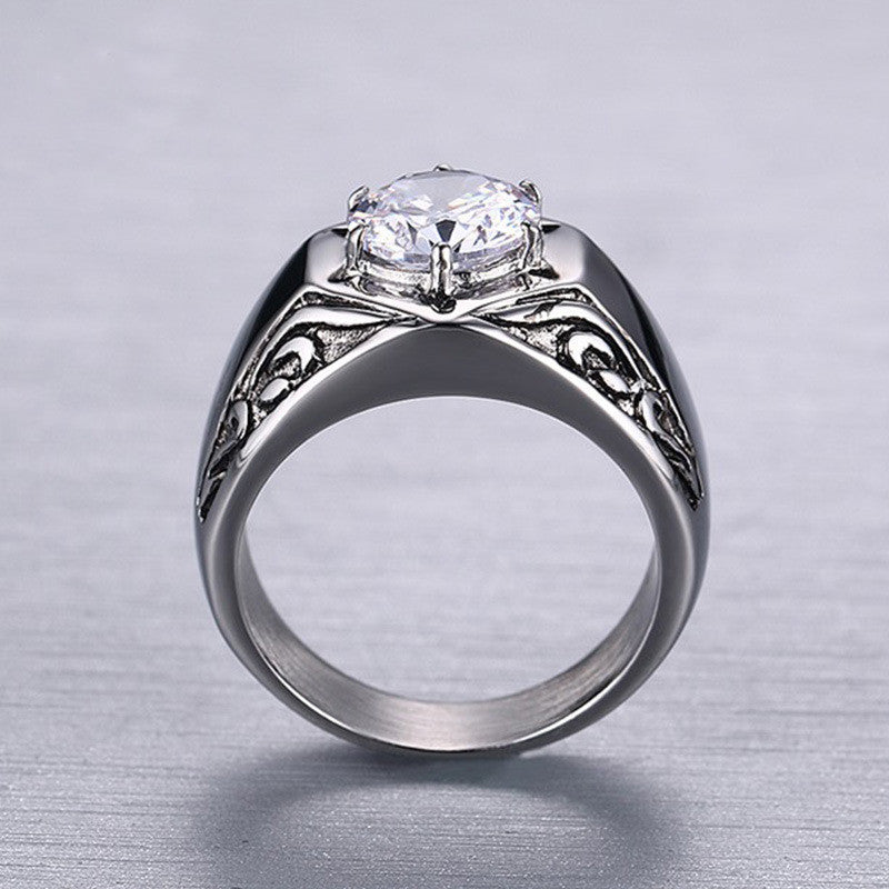 Hip-hop Trendy Male Stainless Steel Zircon Casting Ring Vintage Ring