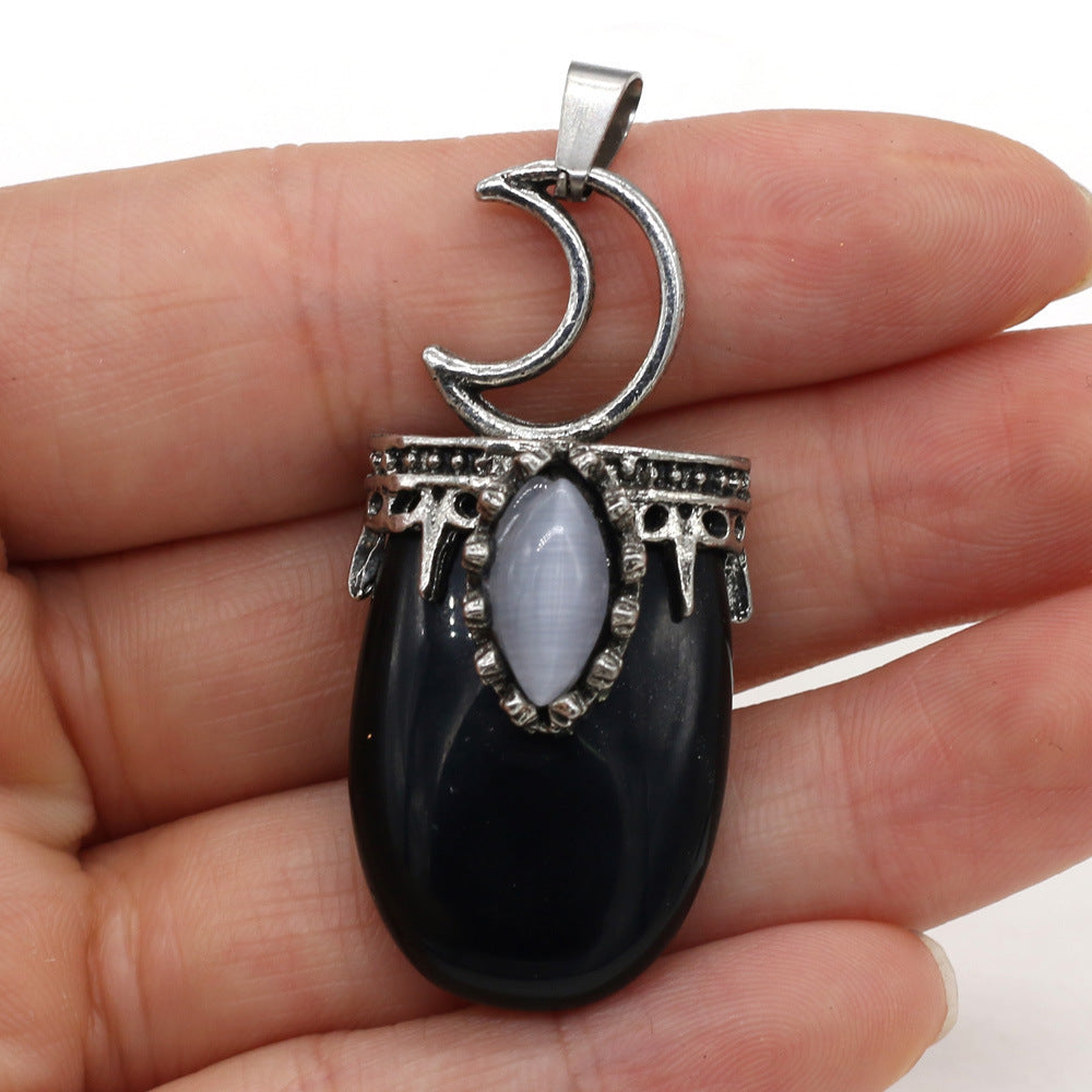 Women's Fashion Antique Silver Natural Crystal Oval Pendant Jewelry