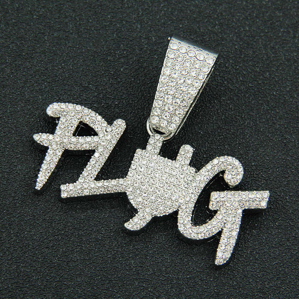 European And American Hip-hop Full Diamond Letter Pendant Cuban Chain