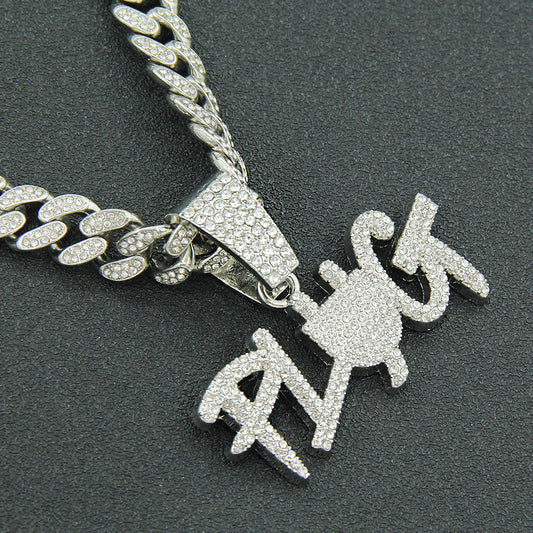 European And American Hip-hop Full Diamond Letter Pendant Cuban Chain