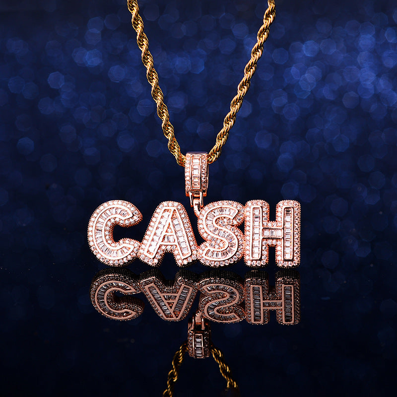 Stitching Full Diamond Rock Sugar Letter Pendant Men's Hip Hop Necklace