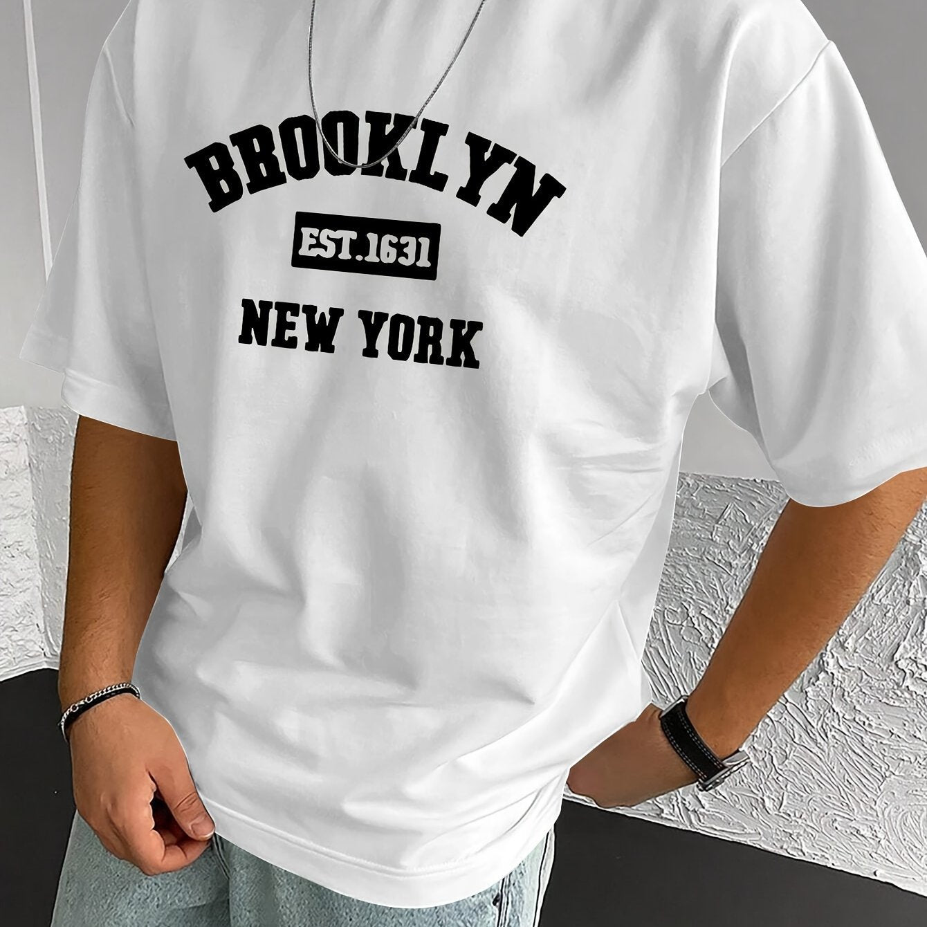 Men's Summer Spring Brooklyn Fashionable Printed T-shirt, Casual Short Sleeved Fashionable Style T-shirt, Sporty New Casual Short Sleeved Top