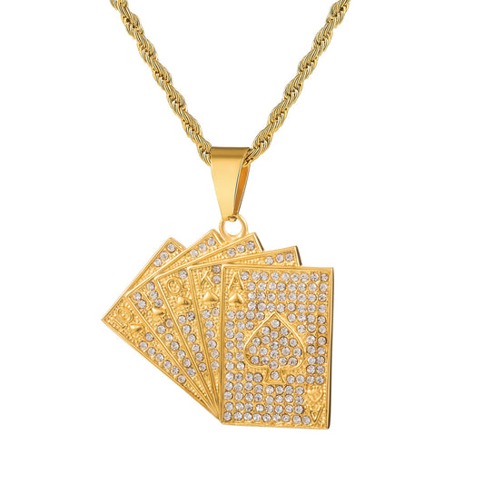 Explosive Hip-hop Full Zircon Gold Playing Card Pendant