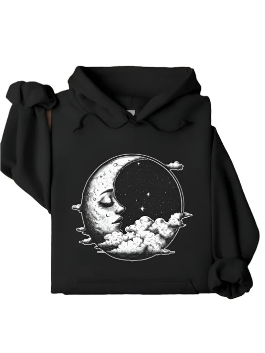 Celestial Moon Hoodie, Mystical Starry Night Sweatshirt, Gothic Lunar Art Pullover, Dark Academia Moon Hoodie, Witchy Aesthetic Clothing Halloween Hoodie Gift