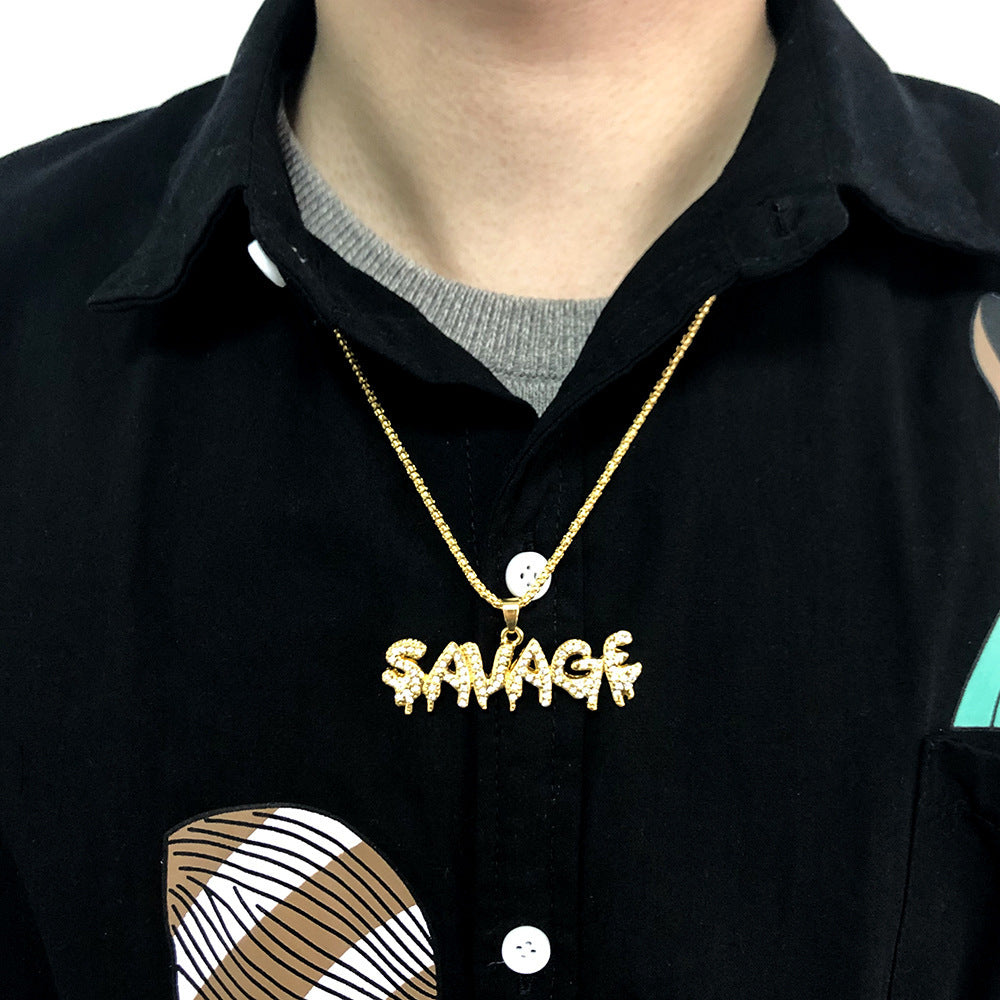 European And American SAVAGE Letter Hip Hop Necklace Pendant