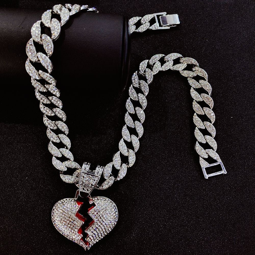 18k Gold Plated Full Diamond Broken Heart Necklace