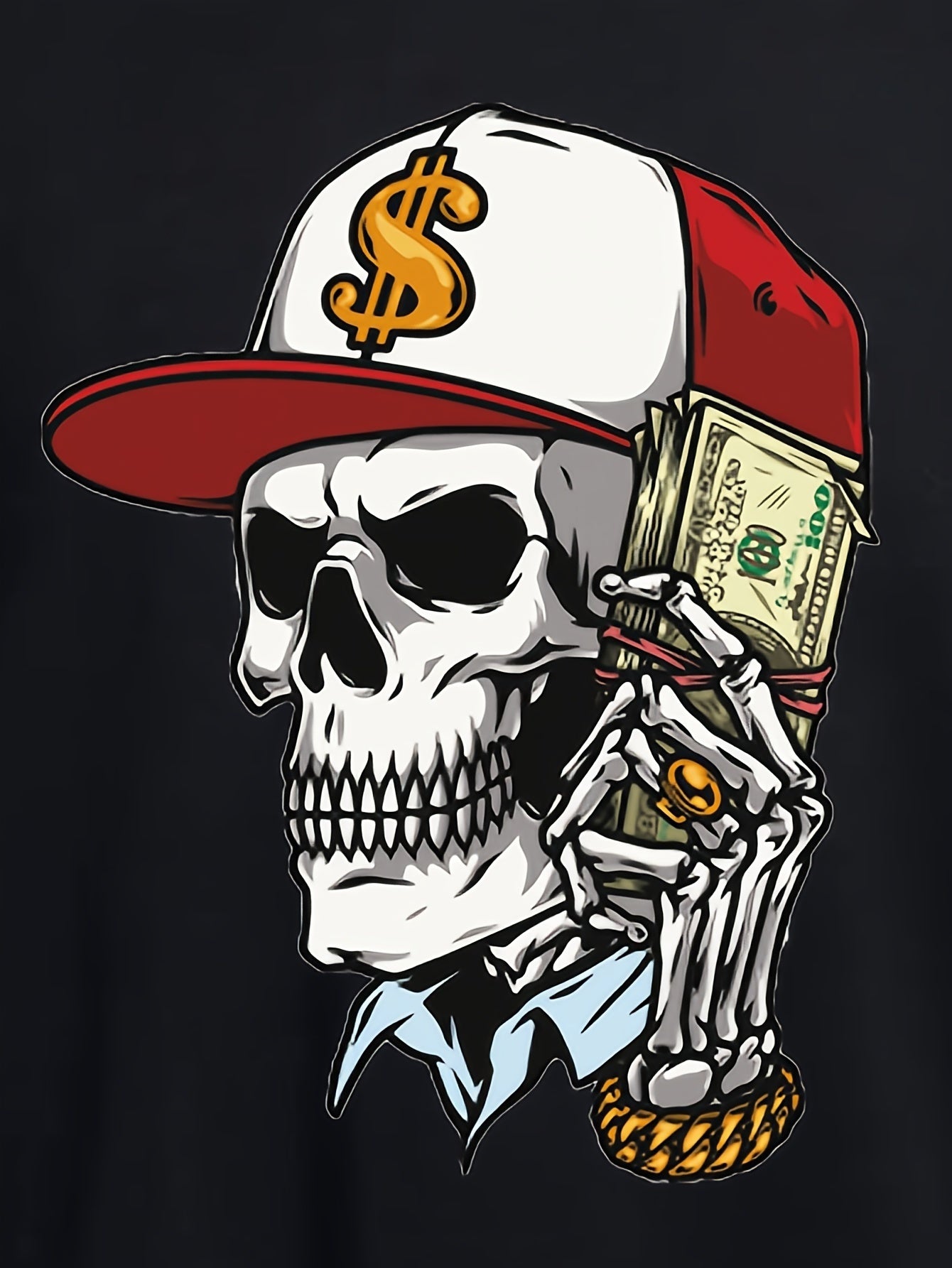 Skull And A Lot Of Money Printed T-shirt, Men's T-shirt, Summer Casual Short Sleeved T-shirt