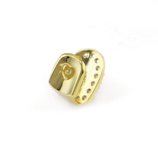 iced out single tooth grillz polished gold plated single tooth cap with heart detail and fitting studs