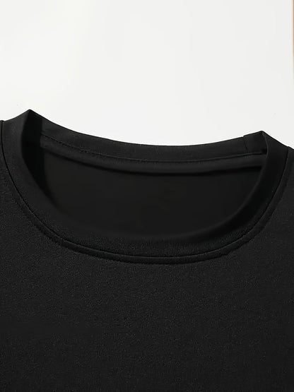 Close-up of a black Graphic Streetwear T-Shirt showcasing a crew neckline and smooth fabric texture