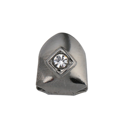 Gunmetal cap single diamond tooth grillz with clear crystal set in square bezel for one tooth