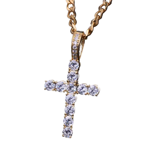 DATNEWDRIP hip hop cross necklace in gold with sparkling cubic zirconia stones for a trendy look