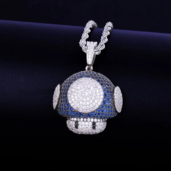 DATNEWDRIP hip hop mushroom pendant necklace with sparkling cubic zirconia for a trendy look