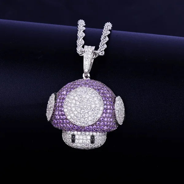 DATNEWDRIP hip hop mushroom pendant necklace adorned with sparkling rhinestones