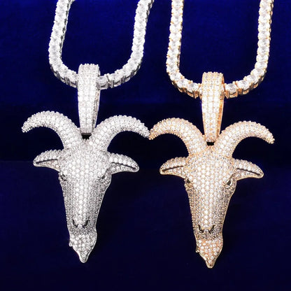Silver and gold hip hop sheep head pendant necklace with sparkling diamond-like embellishments