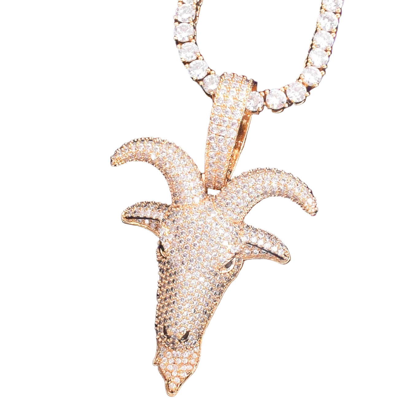 DATNEWDRIP hip hop sheep head pendant necklace in gold with sparkling diamond accents