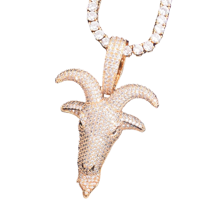 DATNEWDRIP hip hop sheep head pendant necklace in gold with sparkling diamond accents