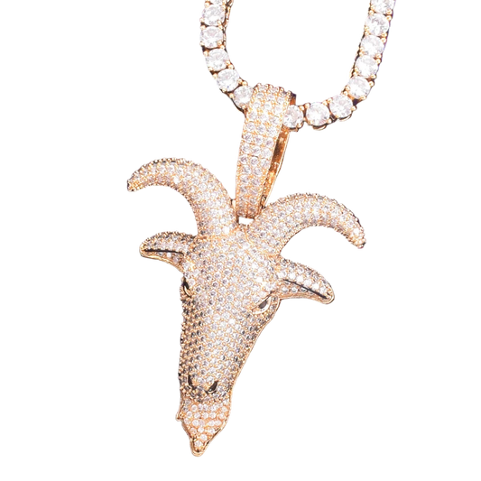 DATNEWDRIP hip hop sheep head pendant necklace in gold with sparkling diamond accents