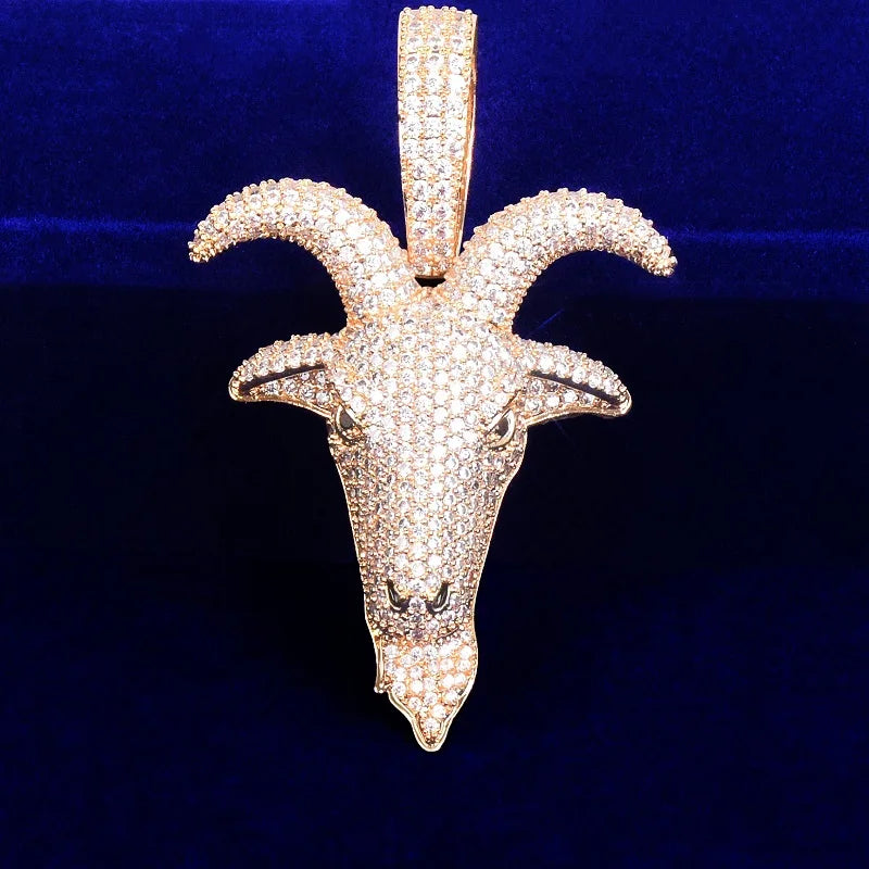 DATNEWDRIP hip hop sheep head pendant necklace encrusted with sparkling rhinestones