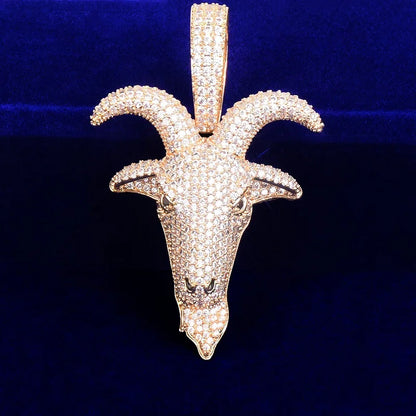 DATNEWDRIP hip hop sheep head pendant necklace encrusted with sparkling rhinestones