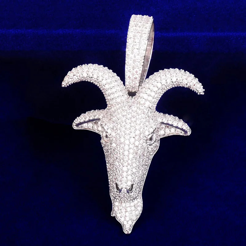 DATNEWDRIP hip hop sheep head pendant necklace with sparkling diamond-like detailing