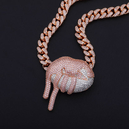 DatNewDrip rose gold Cuban link necklace featuring iced out lips pendant encrusted with white and rose cubic zirconia