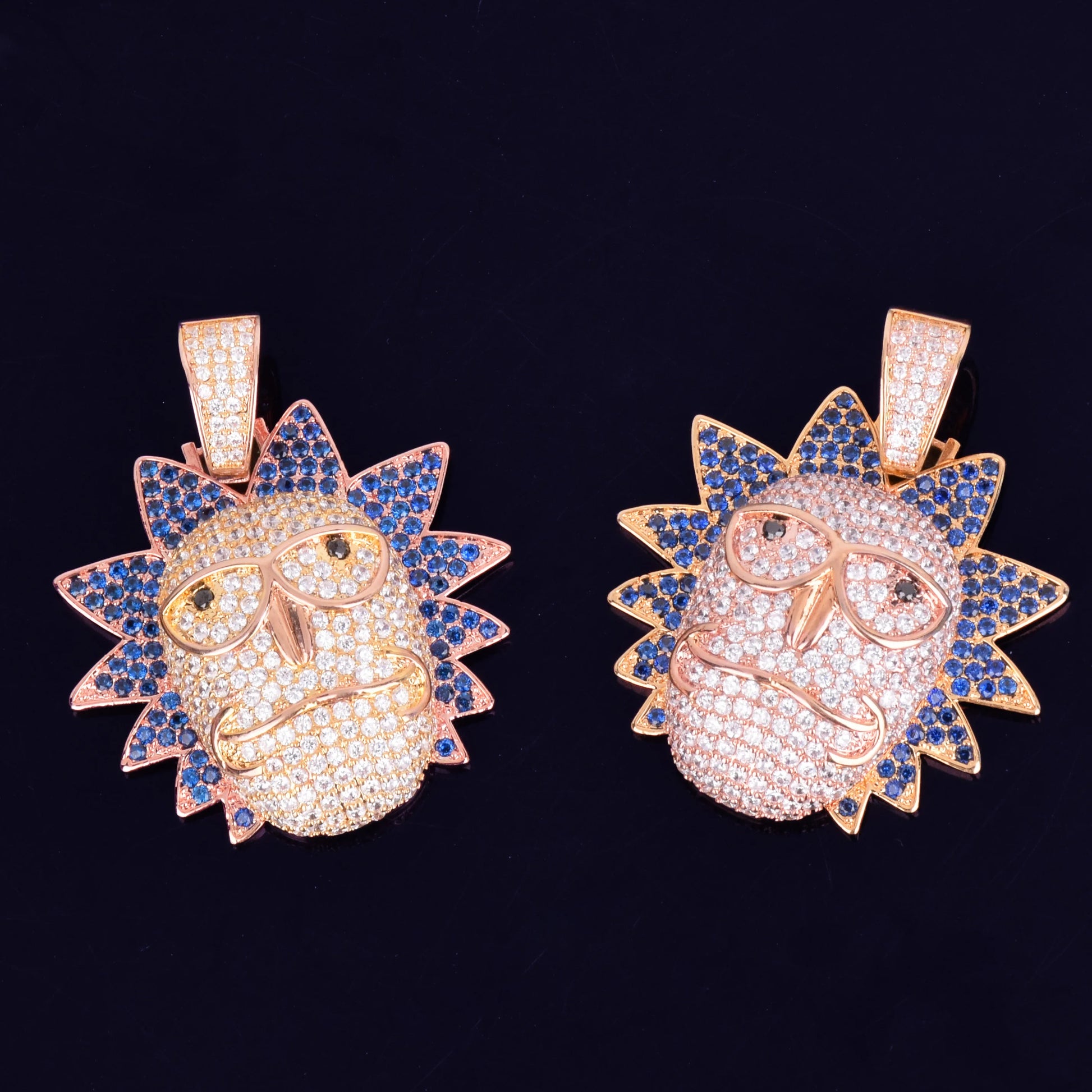 Iced out Cartoon Character Face Pendant necklace with colorful rhinestones and a unique design