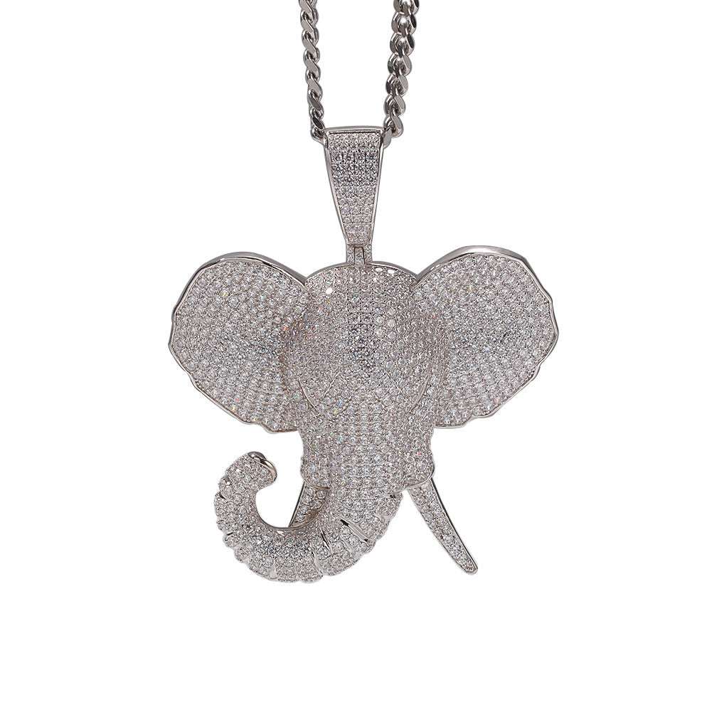 DatNewDrip iced out elephant pendant necklace with sparkling stones and detailed design