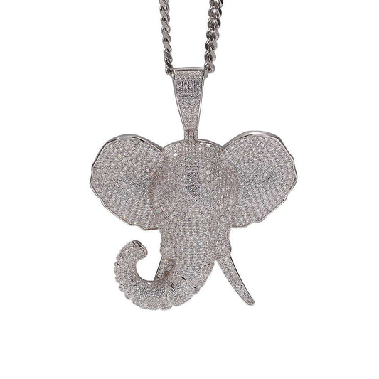 DatNewDrip iced out elephant pendant necklace with sparkling stones and detailed design