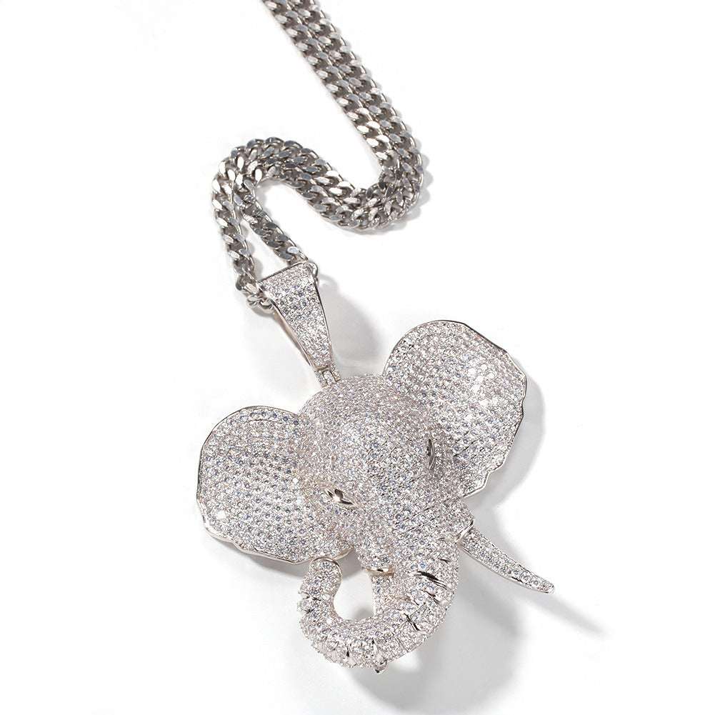 DatNewDrip iced out elephant pendant with sparkling stones on silver chain necklace