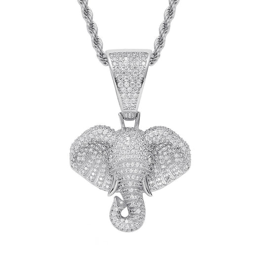 DatNewDrip iced out elephant pendant with sparkling stones on a silver chain necklace